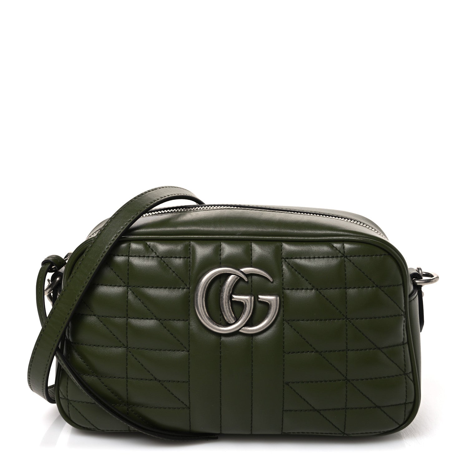 Gucci Calfskin Matelasse Aria Small GG Marmont Chain Shoulder Bag Military Wood 1 of 10