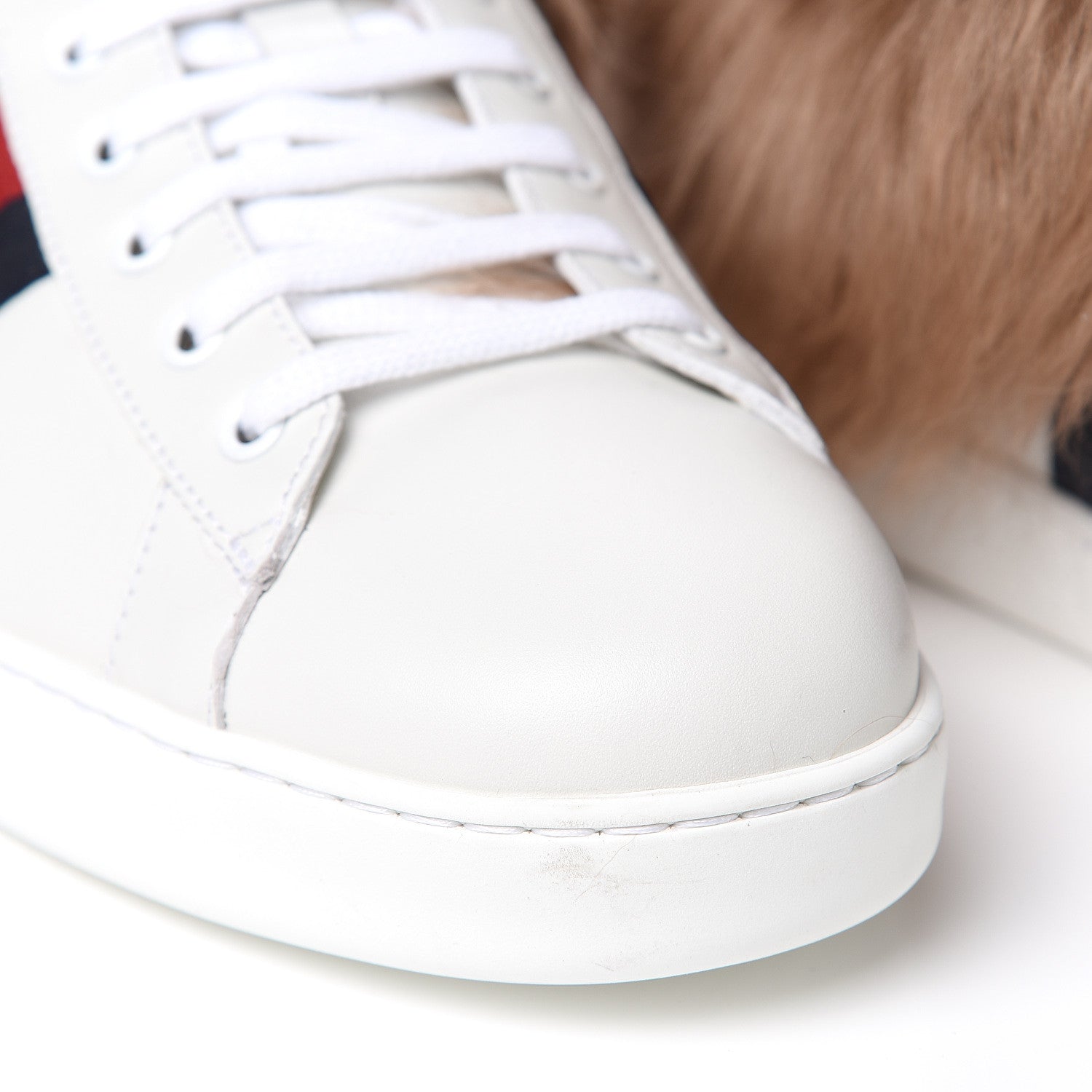 Gucci Calfskin Wool Web Bee Embroidered Mens Ace Sneakers 12.5 White 8 of 9