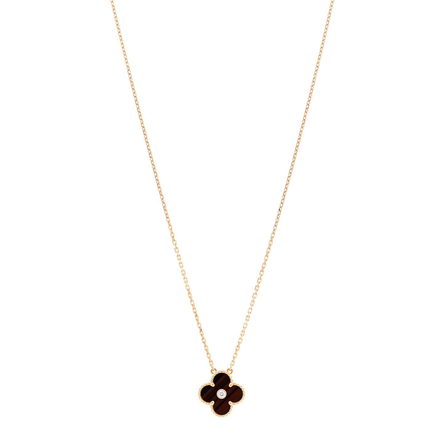 18K Rose Gold Diamond Bulls Eye Vintage Alhambra Pendant Necklace