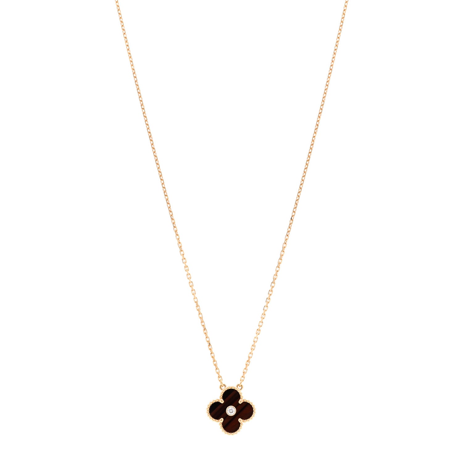 Van Cleef & Arpels 18K Rose Gold Diamond Bulls Eye Vintage Alhambra Pendant Necklace 1 of 5