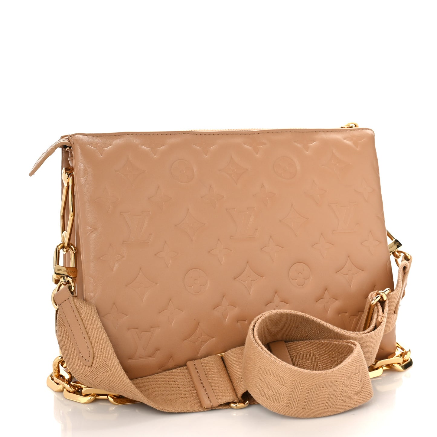 Lambskin Embossed Monogram Coussin PM Camel