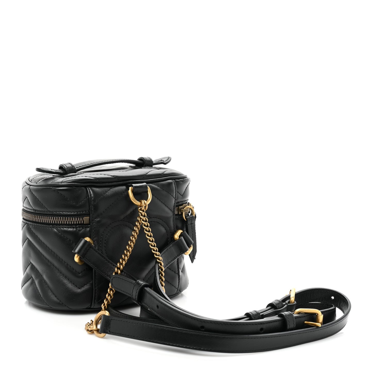 Calfskin Matelasse Mini GG Marmont Round Backpack Black