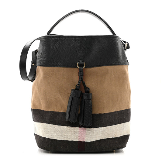Grainy Calfskin Canvas Mega Check Medium Ashby Tassel Hobo Black