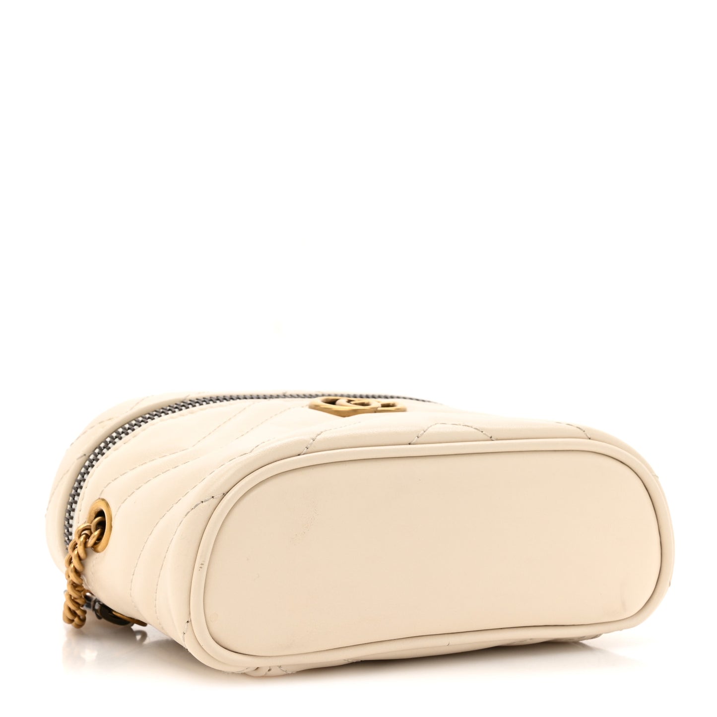 Calfskin Matelasse Chevron Mini GG Marmont Top Handle Bag Mystic White