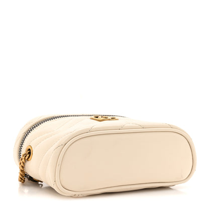 Gucci Calfskin Matelasse Chevron Mini GG Marmont Top Handle Bag Mystic White 4 of 15