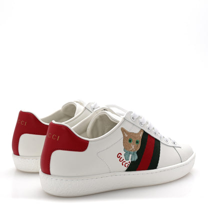 Gucci Calfskin Cat Embroidered Womens Ace Sneakers 35 White Green 5 of 10