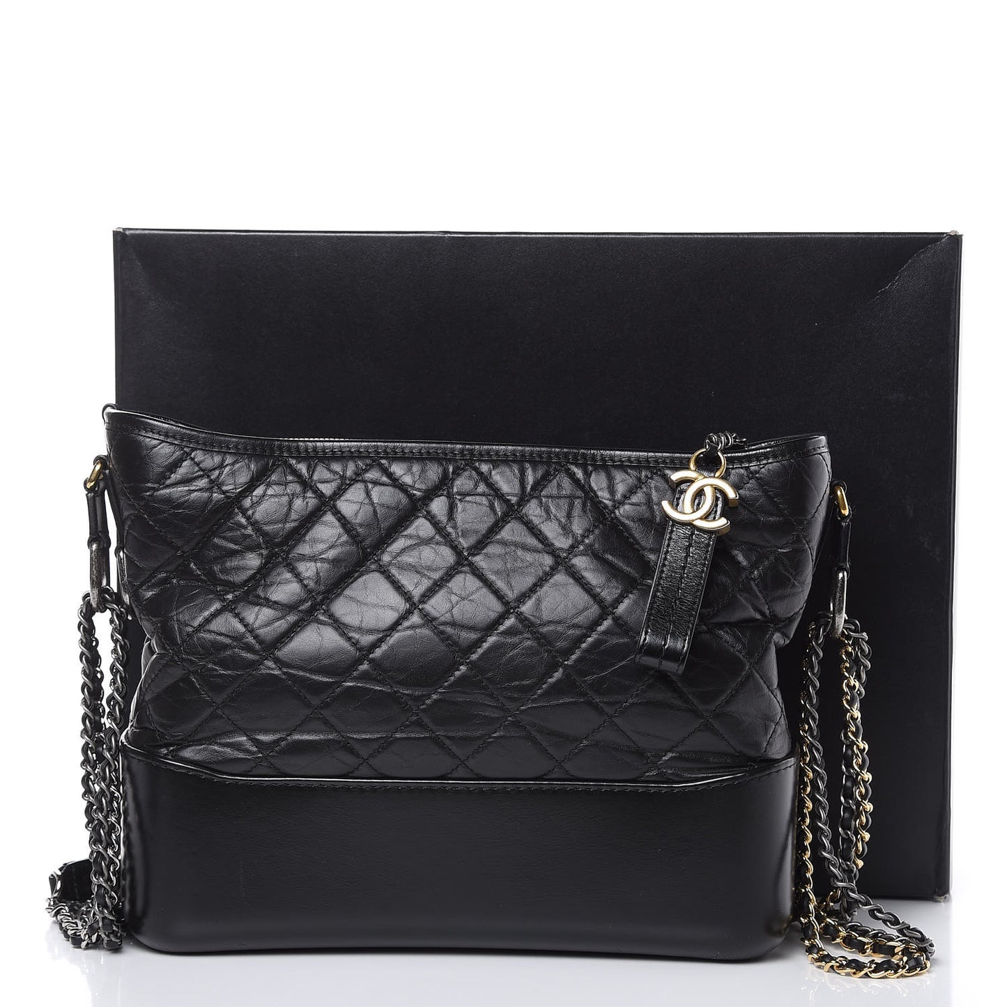 Aged Calfskin Quilted Medium Gabrielle Hobo Black