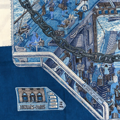 Hermes Cashmere Silk Ferry Tales Scarf 100 White Marine Ciel 2 of 4