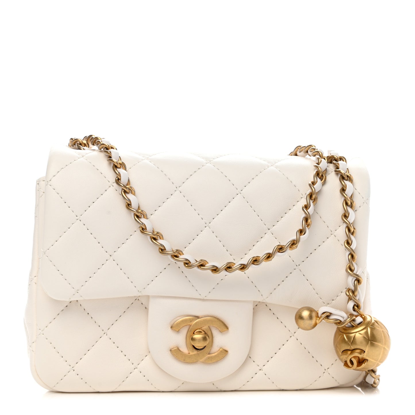 Lambskin Quilted Mini Pearl Crush Flap White