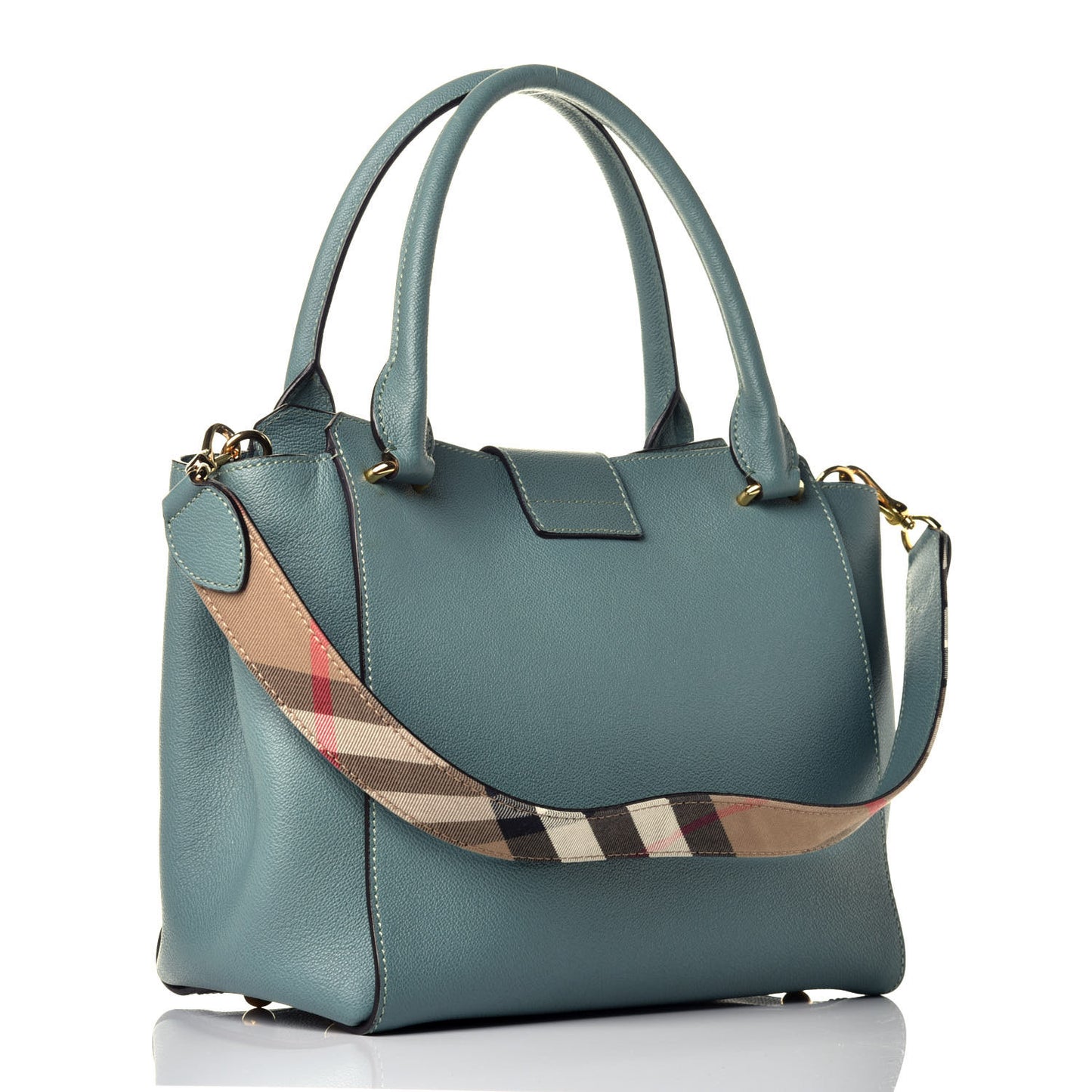 Soft Grain Calfskin Medium Buckle Tote Celadon Blue