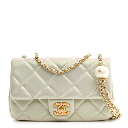 Chanel Pearly Lambskin Quilted Pearl Small Flap Light Grey 2 of 21