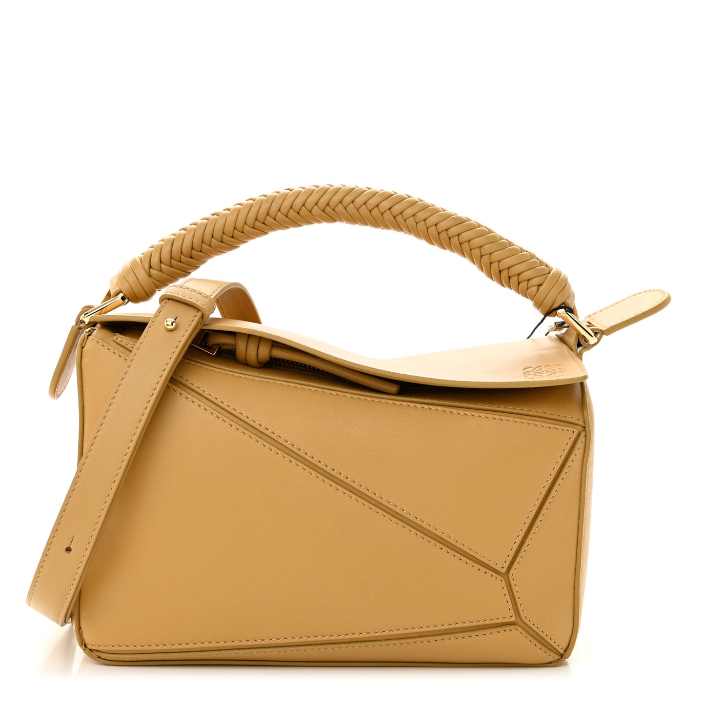Calfskin Small Woven Puzzle Bag Sahara