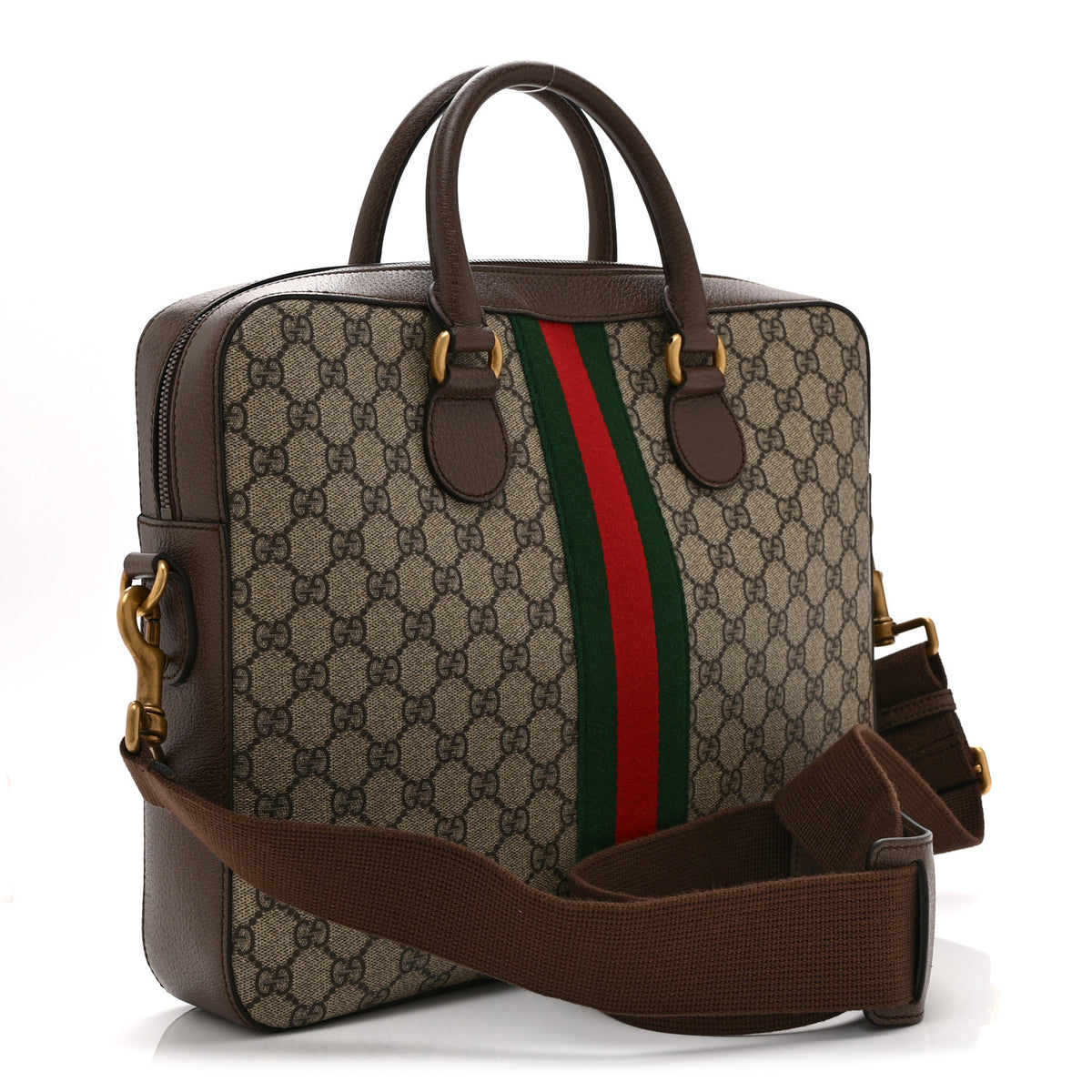 Gucci GG Supreme Monogram Textured Calfskin Web Medium Ophidia Briefcase Beige Ebony New Acero 3 of 11