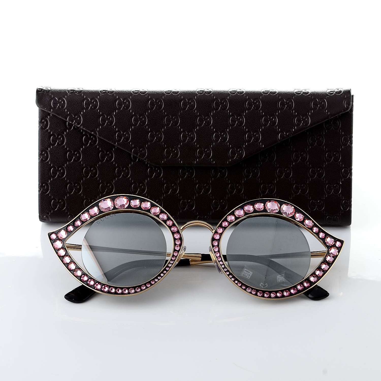 Gucci Metal Crystal Cat Eye Sunglasses GG0046/S Light Pink 10 of 10