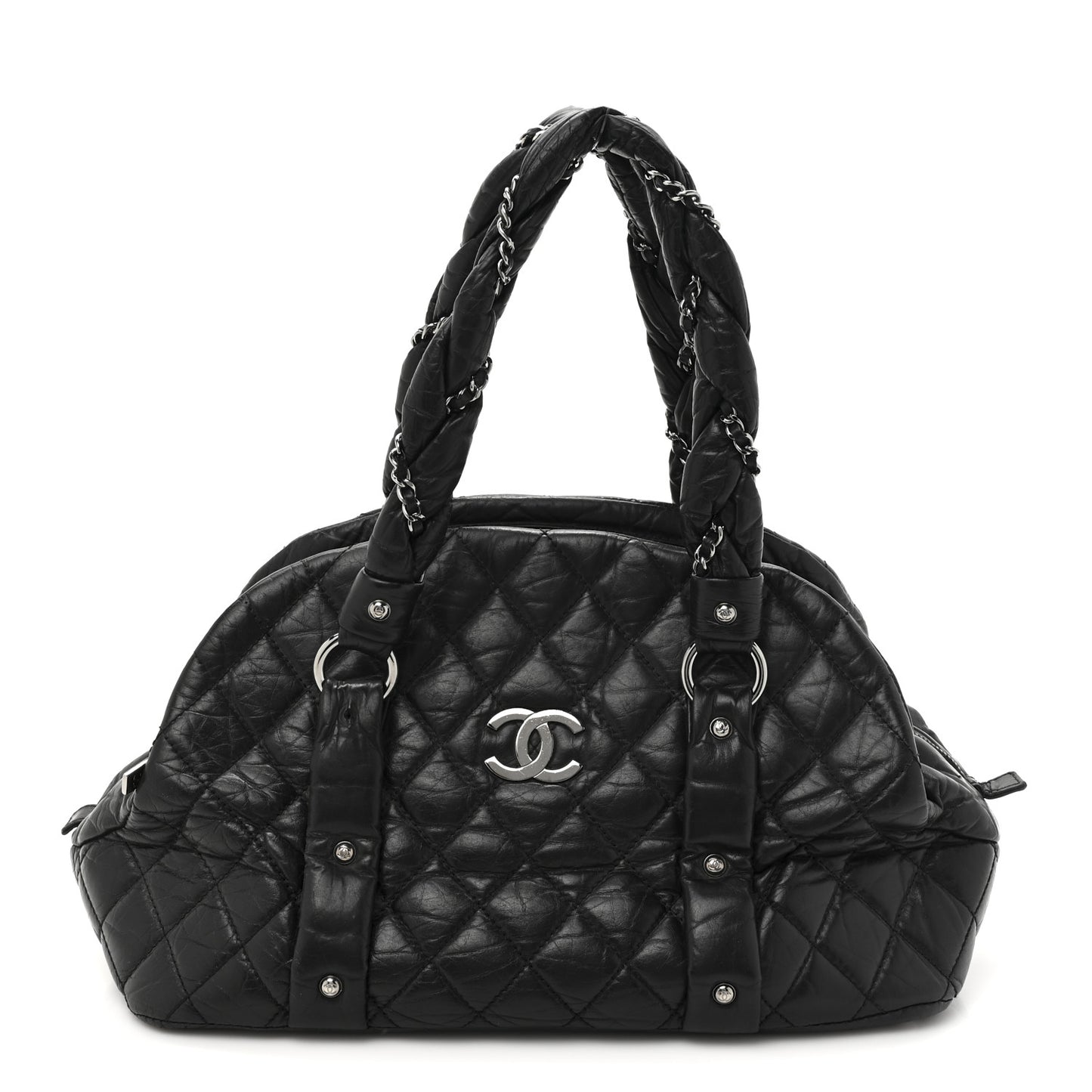 Lambskin Vintage Ligne Lady Braid Tote Black