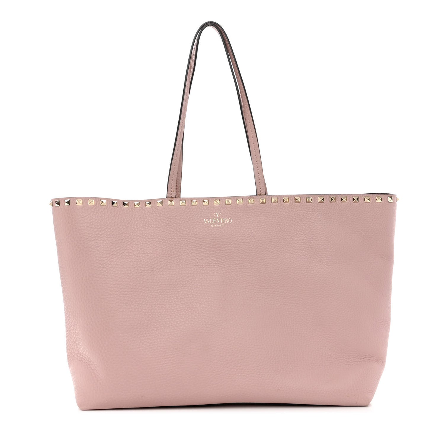 Grained Calfskin Rockstud Shoulder Tote Water Rose