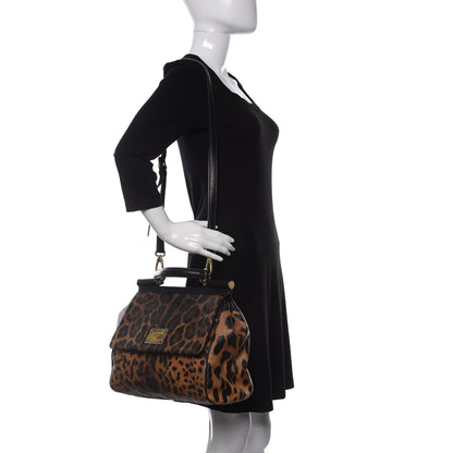 Dolce & Gabbana Dauphine Leopard Print Large Miss Sicily Satchel Black 2 of 8