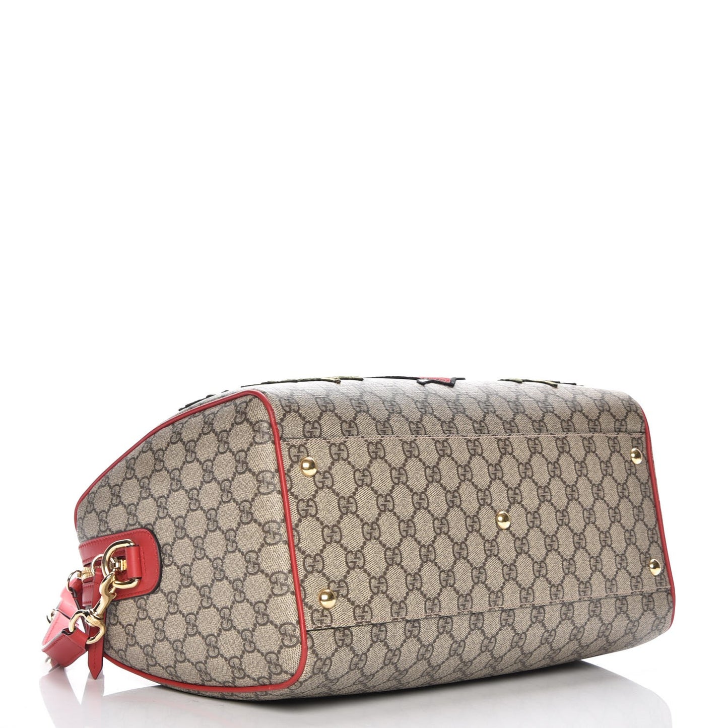 GG Supreme Monogram Kingsnake Heart Embroidered Medium Boston Hibiscus Red