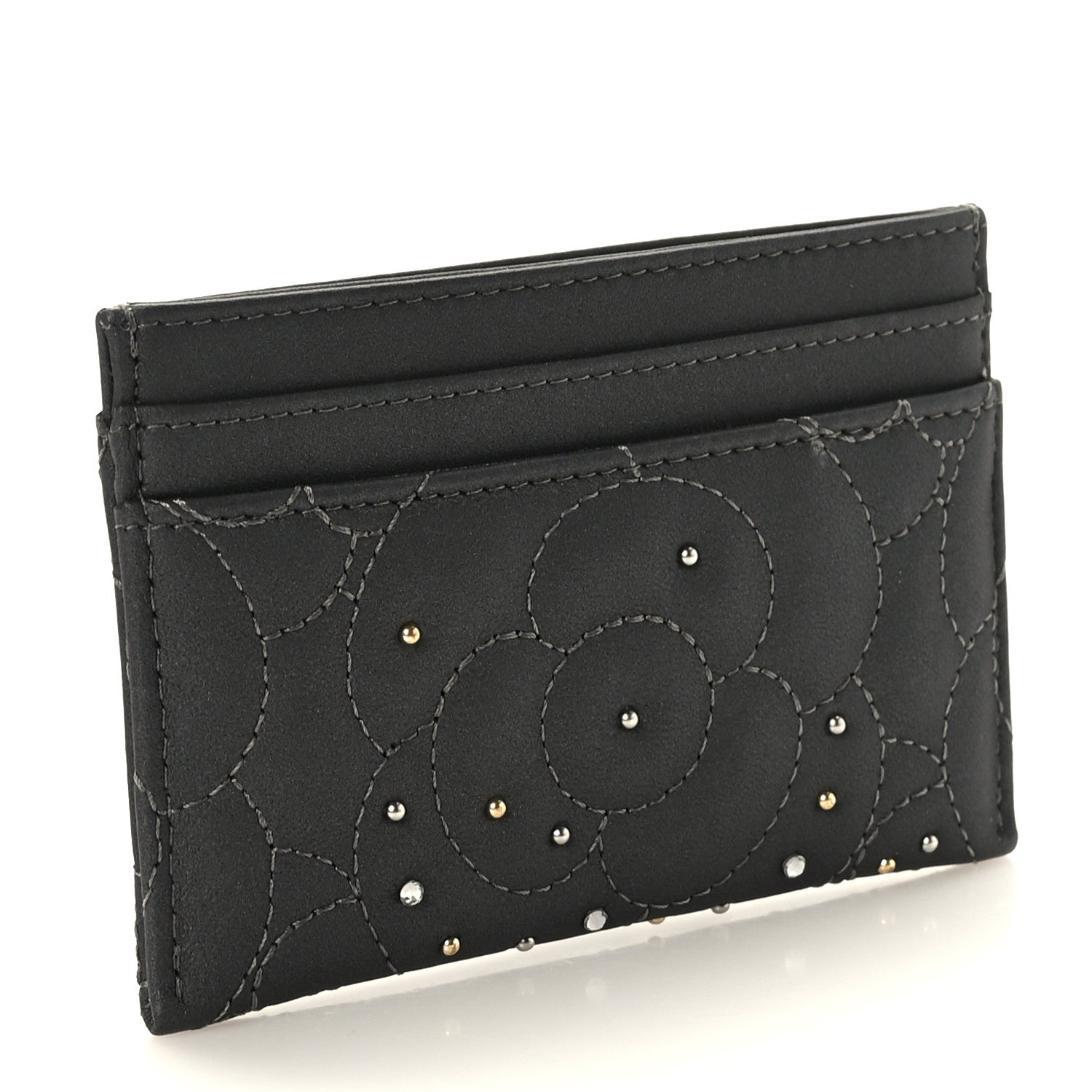 Chanel Lambskin Crystal Camellia Embossed Card Holder Black 4 of 9
