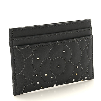 Chanel Lambskin Crystal Camellia Embossed Card Holder Black 4 of 9