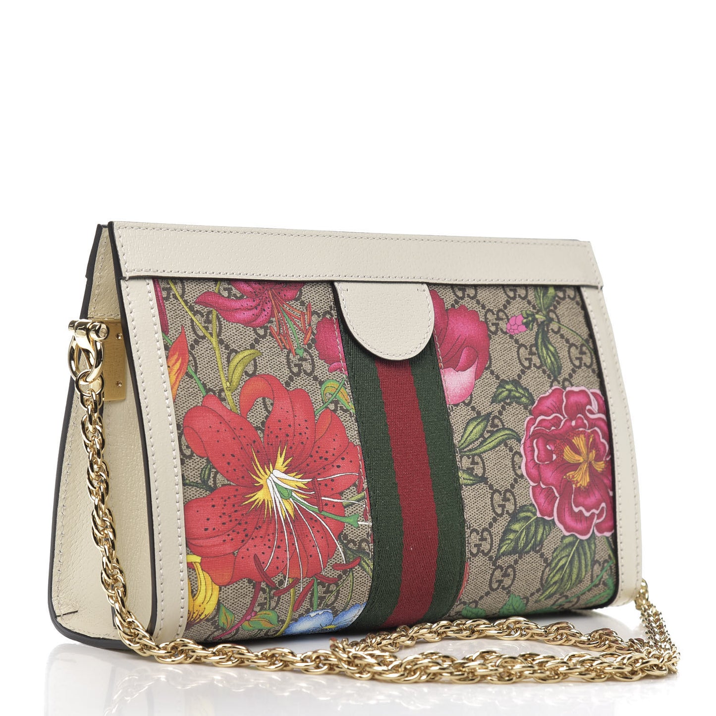 GG Supreme Monogram Flora Web Small Ophidia Chain Shoulder Bag White