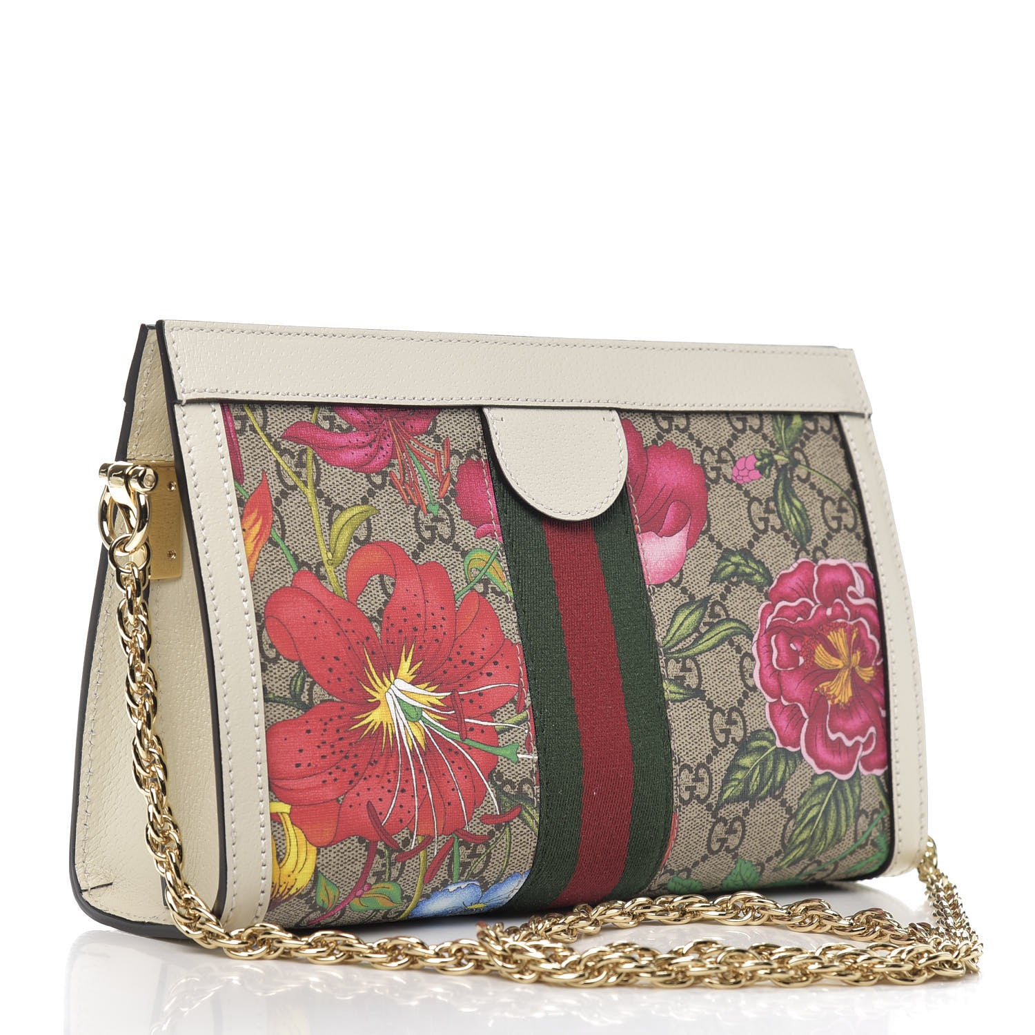 Gucci GG Supreme Monogram Flora Web Small Ophidia Chain Shoulder Bag White 3 of 11