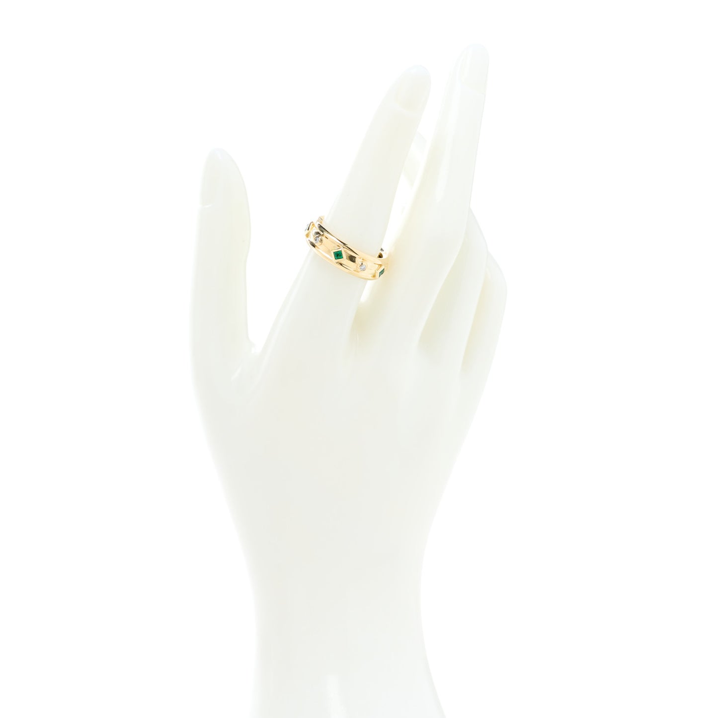 18K Yellow Gold Diamond Emerald Modern Renaissance Ring 54 7