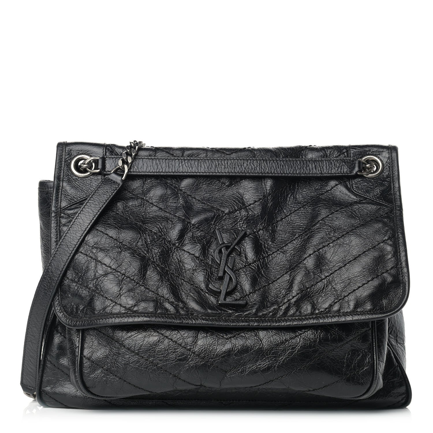 Saint Laurent Crinkled Calfskin Matelasse Monogram Large Niki Chain Satchel Black 1 of 12