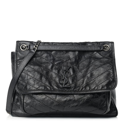 Saint Laurent Crinkled Calfskin Matelasse Monogram Large Niki Chain Satchel Black 1 of 12