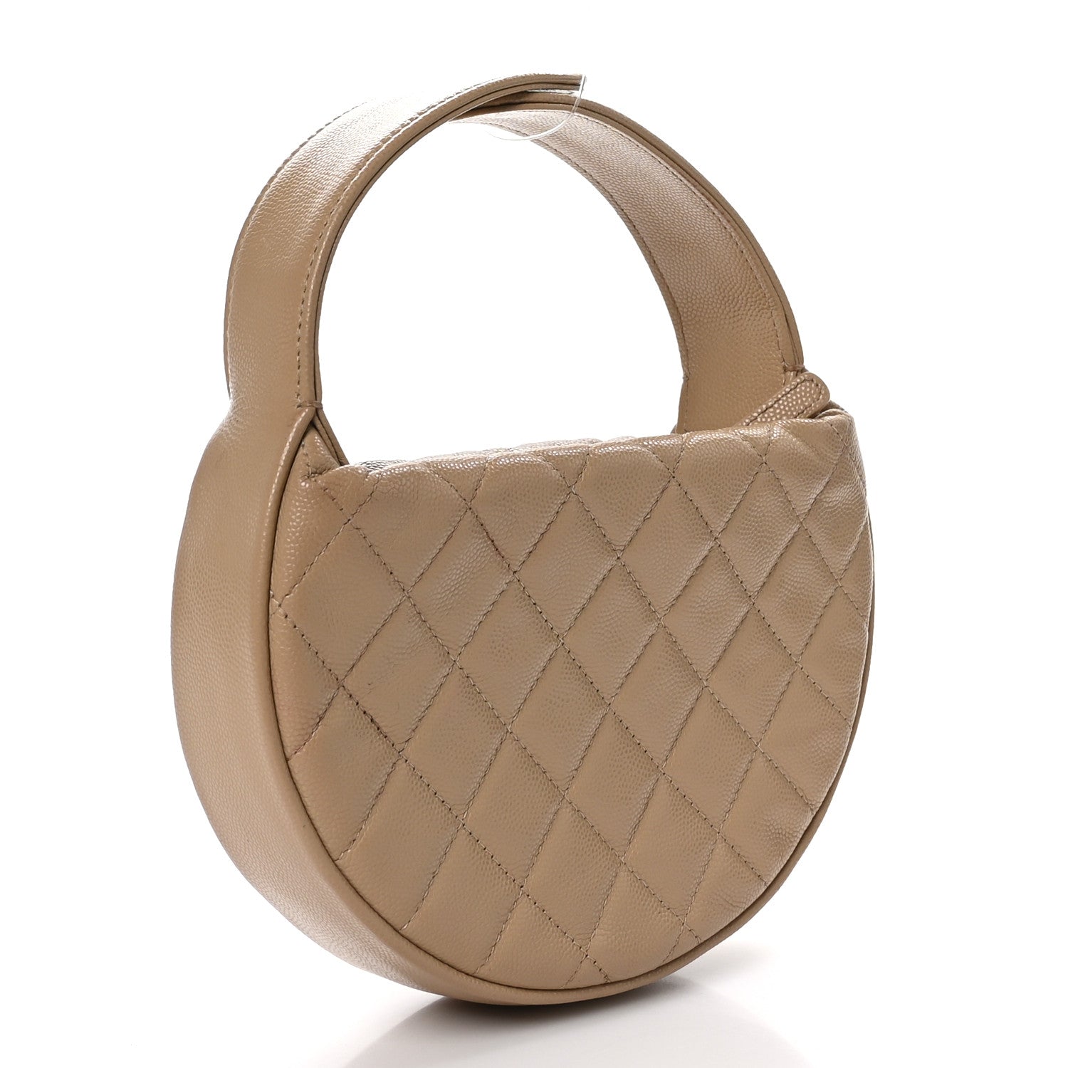 Chanel Shiny Caviar Quilted Bow Pouch Hobo Dark Beige 3 of 12