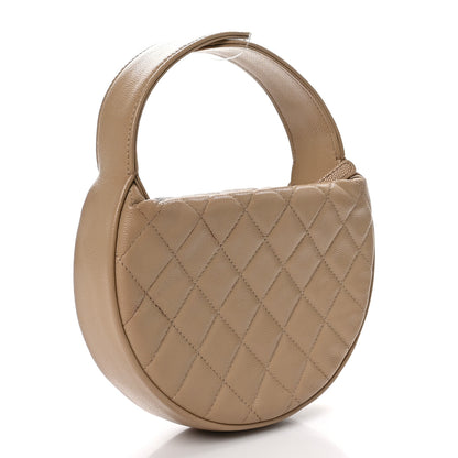 Chanel Shiny Caviar Quilted Bow Pouch Hobo Dark Beige 3 of 12