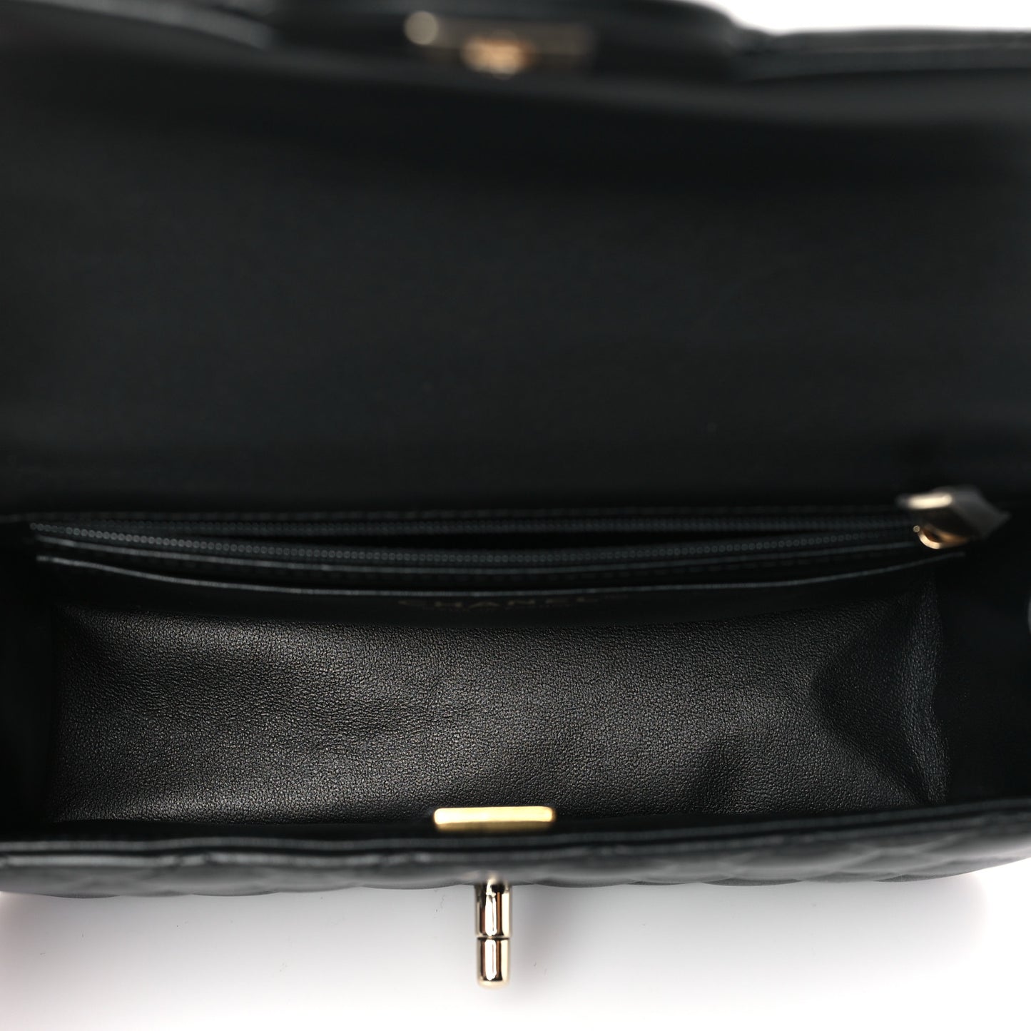 Lambskin Quilted Mini Top Handle Rectangular Flap Black