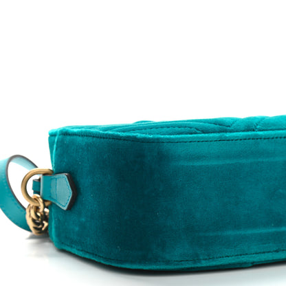 Gucci Velvet Matelasse Small GG Marmont Chain Shoulder Bag Pavone Cyan 9 of 10