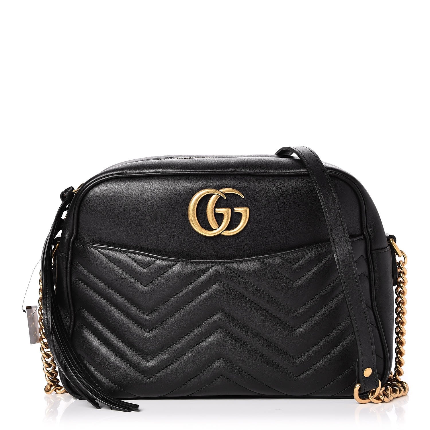 Gucci Calfskin Matelasse Medium GG Marmont Chain Shoulder Bag Black 1 of 7