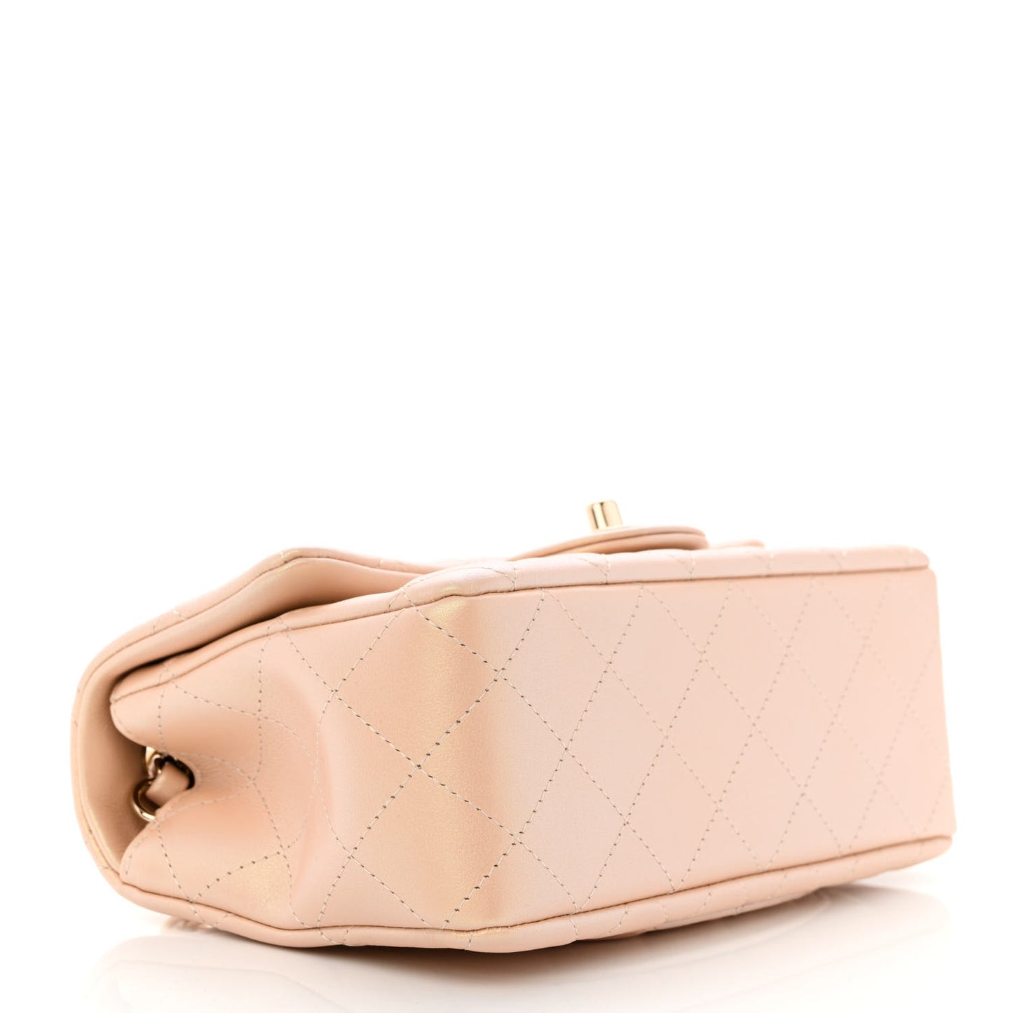Iridescent Lambskin Quilted Mini Rectangular Flap Beige