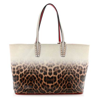 Christian Louboutin Calfskin Degrade Leopard Print Spikes East West Cabata Tote White Multi 1 of 15
