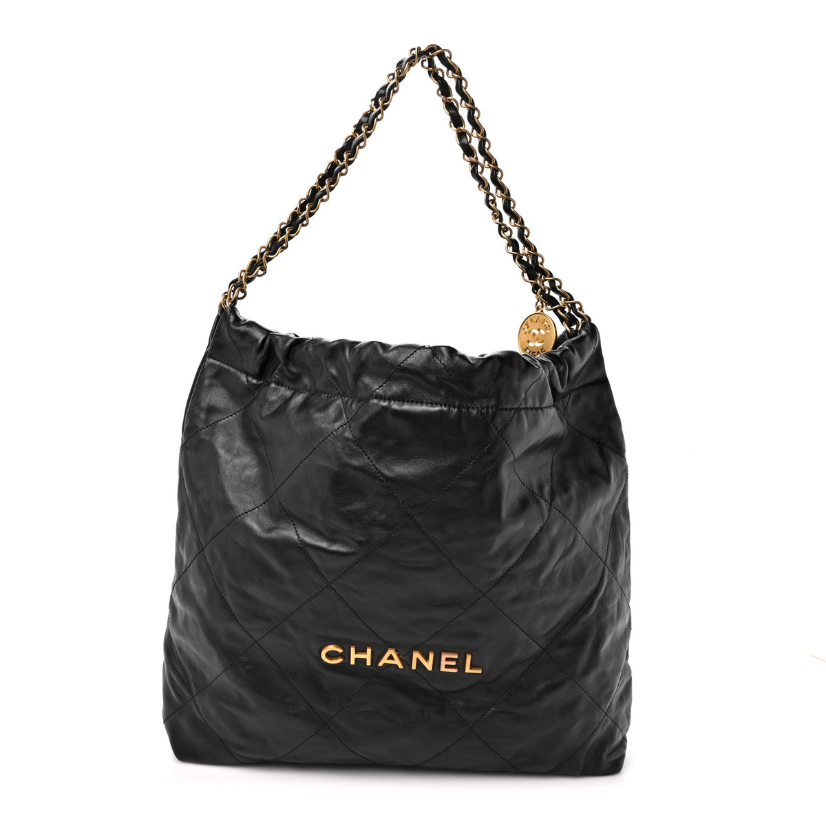 Shiny Calfskin Quilted Chanel 22 Black