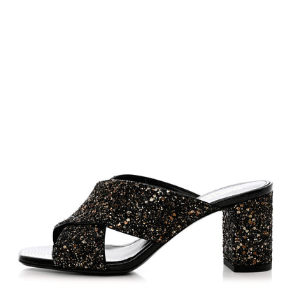 Saint Laurent Glitter LouLou 70 Mule Sandals 35 Black Gold 1 of 10