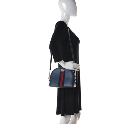 Gucci Textured Dollar Calfskin Web Small Ophidia Dome Shoulder Bag Blue Agata 2 of 13