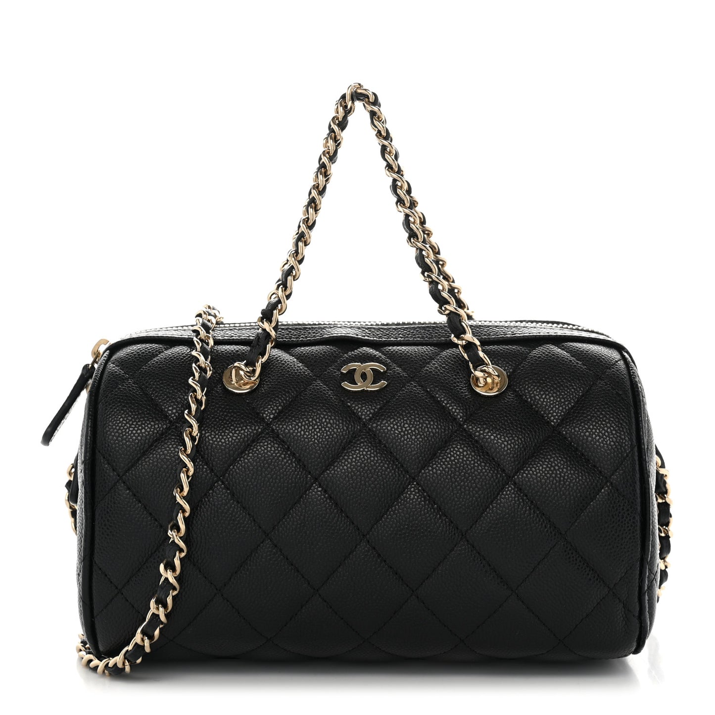 Caviar Quilted Barrel Clutch With Chain Black