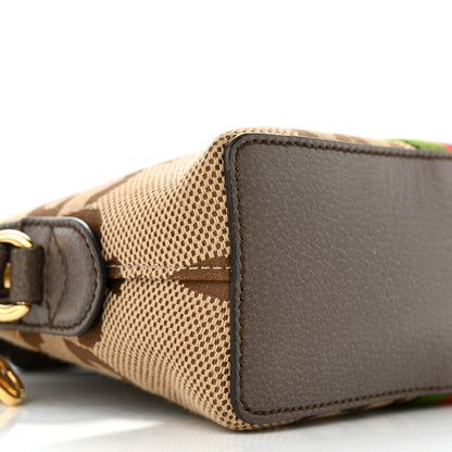 Gucci Monogram Jumbo GG Textured Dollar Calfskin Web Small Ophidia Dome Shoulder Bag Camel Ebony New Acero 9 of 13