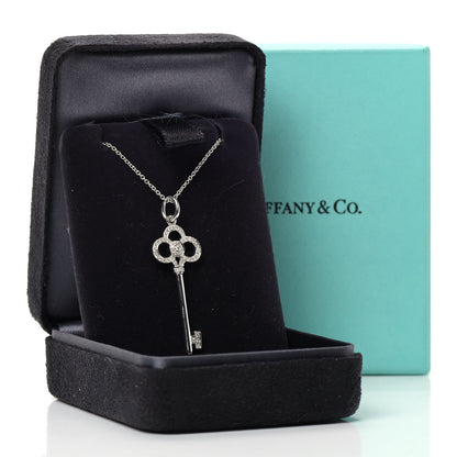 Tiffany Platinum 18K White Gold Diamond Crown Key Pendant Necklace 7 of 7