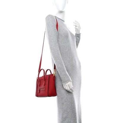 Celine Drummed Calfskin Nano Luggage Red 2 of 17