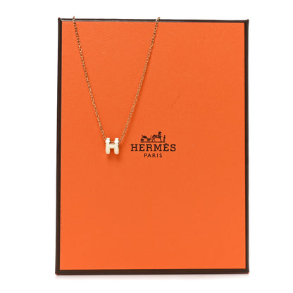 Hermes Lacquered Rose Gold Mini Pop H Pendant Necklace White 6 of 6