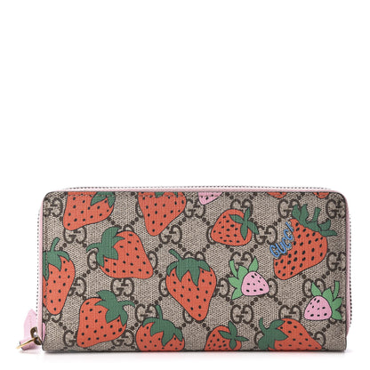 Gucci GG Supreme Monogram Strawberry Zip Around Wallet Light Pink 1 of 10