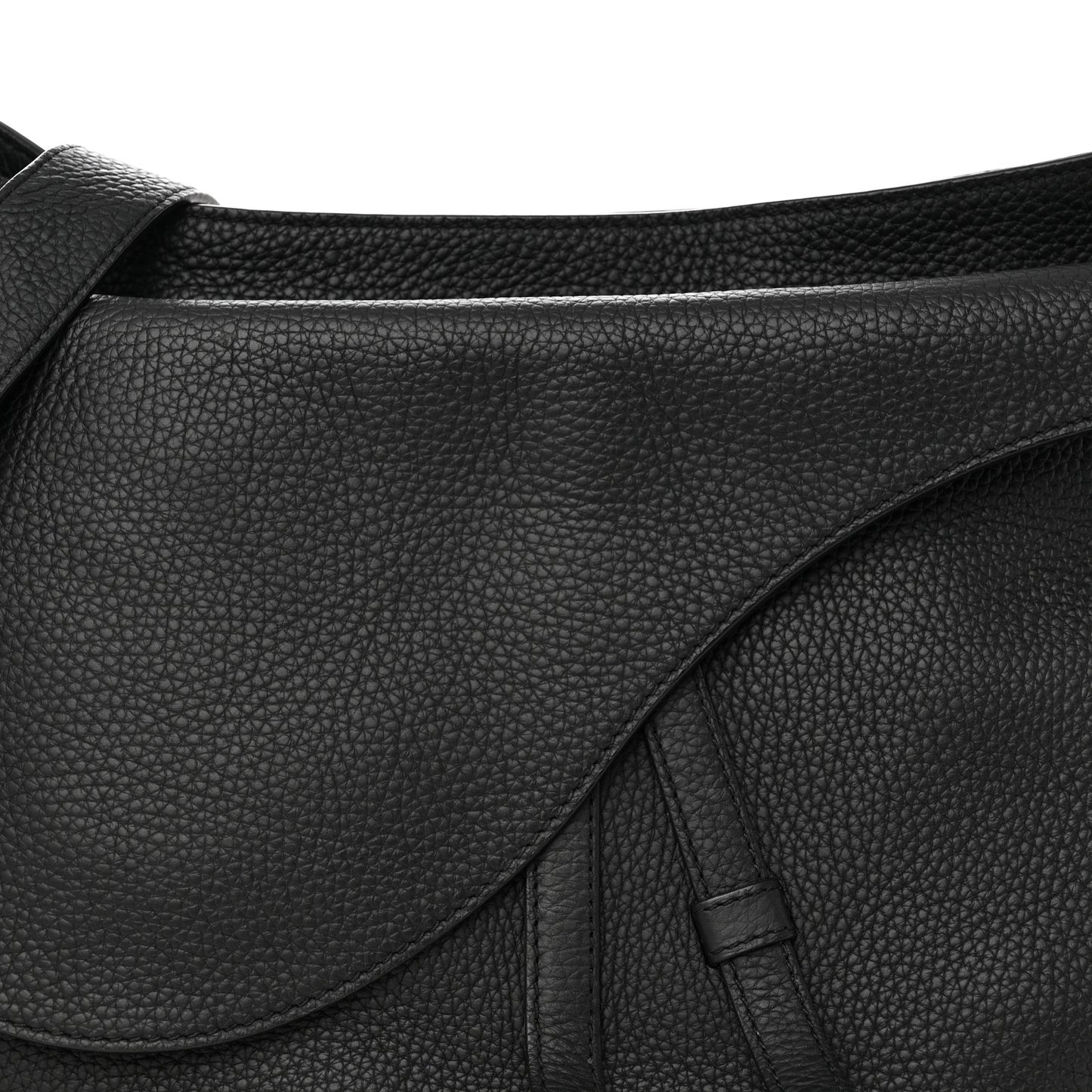 Grained Calfskin Saddle Soft Bag Black
