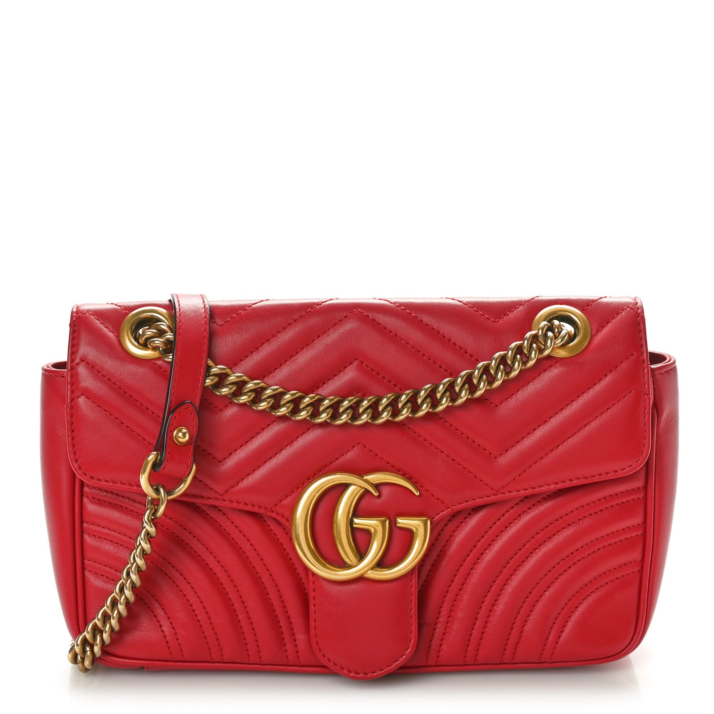 Calfskin Matelasse Small GG Marmont Shoulder Bag Hibiscus Red