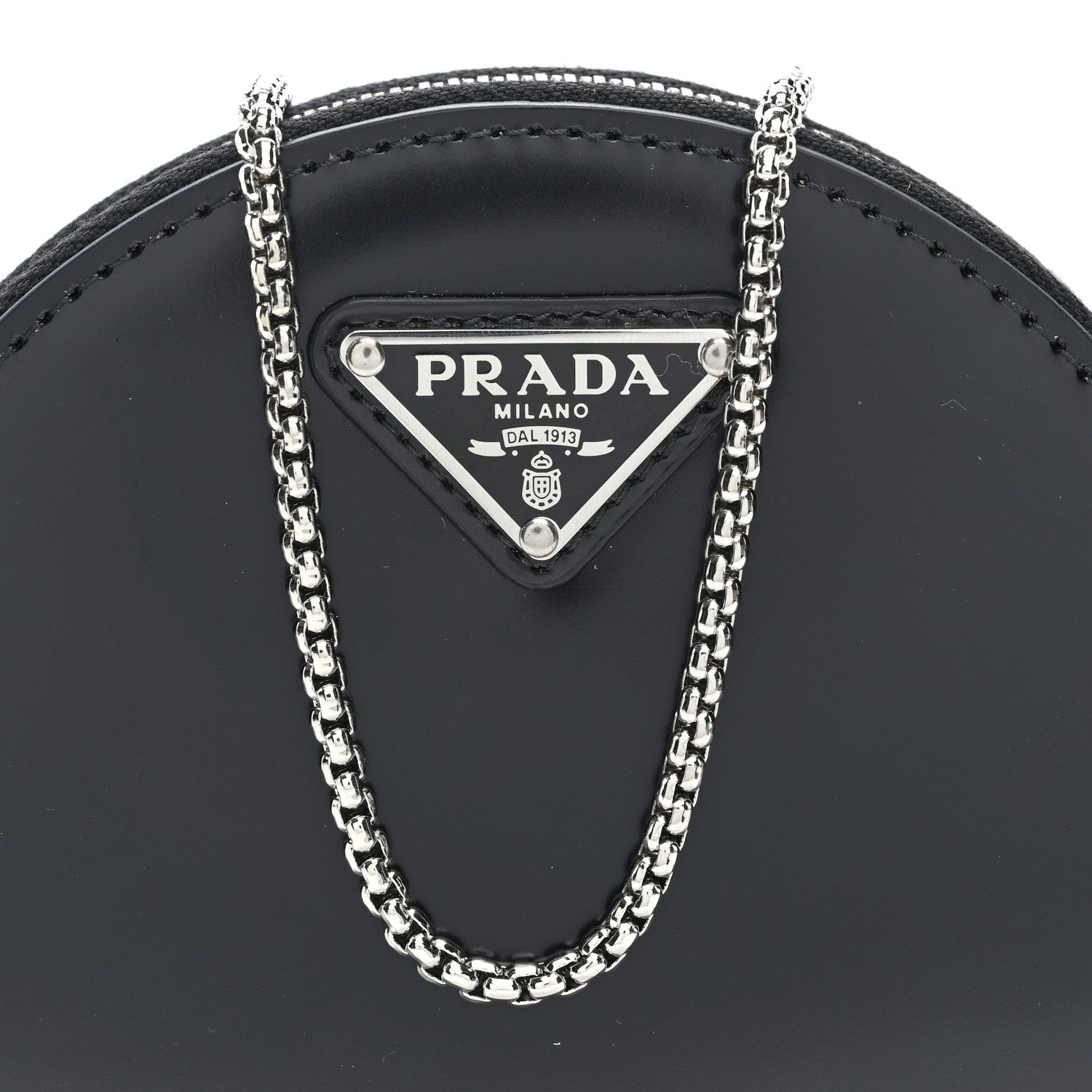 Prada Spazzolato Round Chain Coin Crossbody Pouch  Black 8 of 10