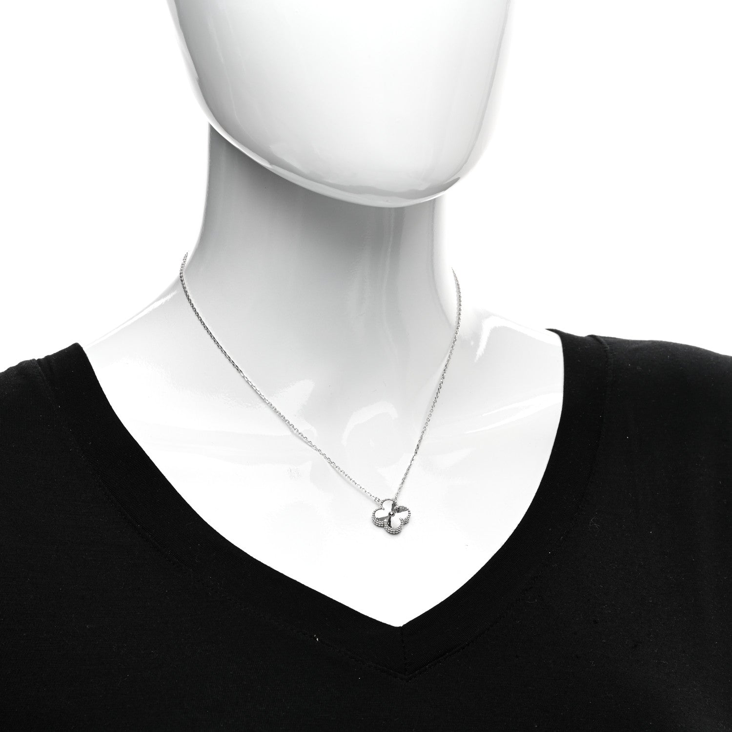 Van Cleef & Arpels 18K White Gold Guilloche Vintage Alhambra Pendant Necklace 2 of 5