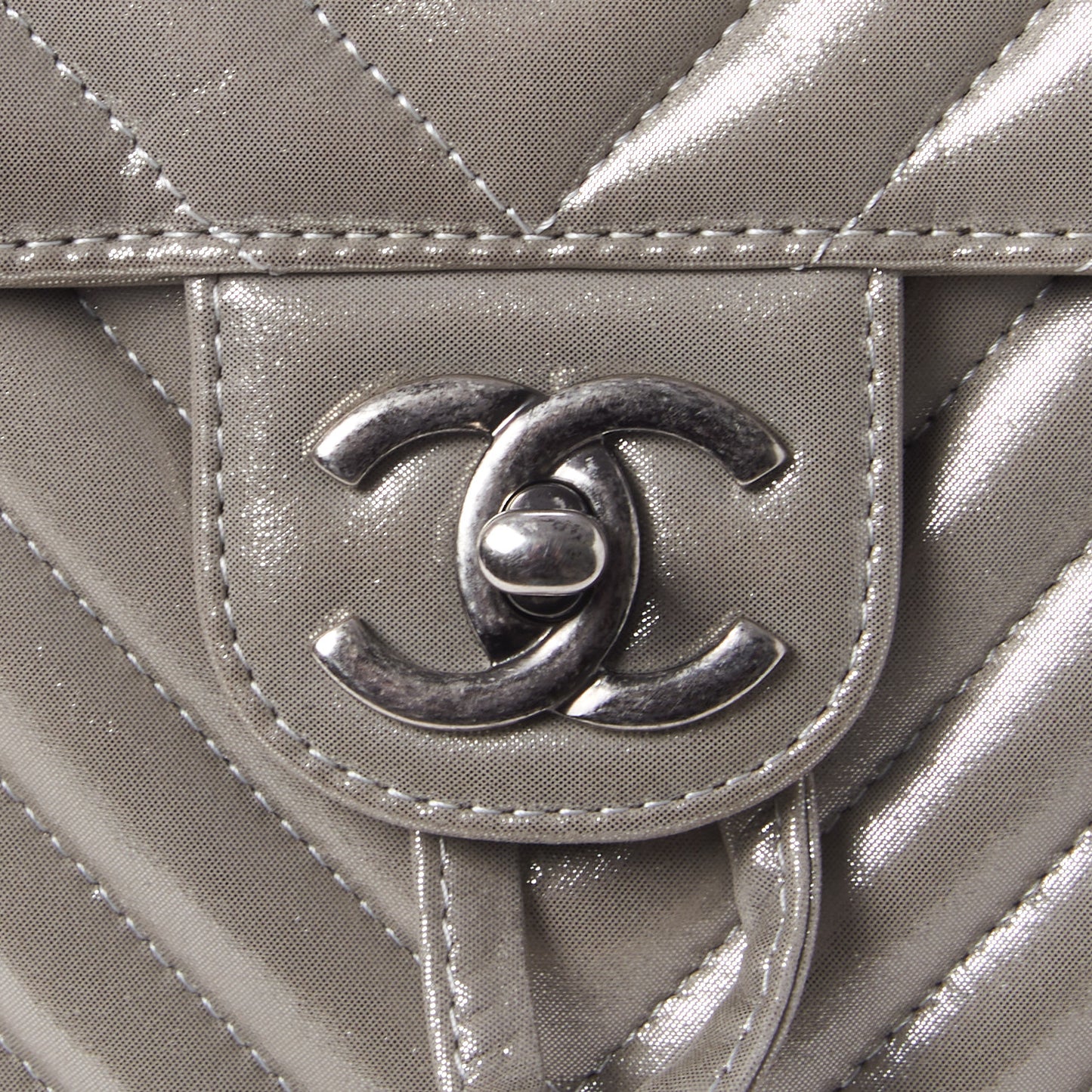 Metallic Calfskin Chevron Quilted Small Urban Spirit Backpack Silver